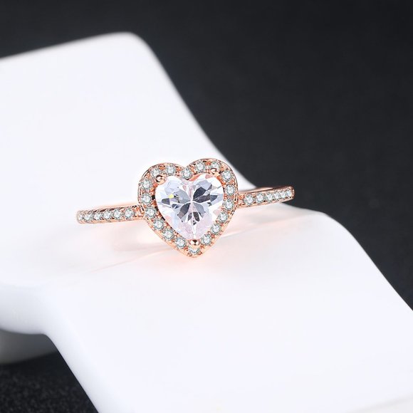 18K Rose Gold Heart Jewelry - Heart Ring 18K Rose Gold Plated